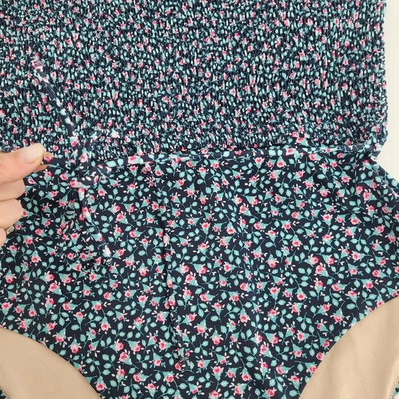 Chelsea 28 smocked floral blue one piece swimsuit scrunched top size Xlarge - Picture 6 of 8